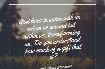 God lives in union with us, not on us or around but within us, transforming us. Do you understand how much of a gift that is